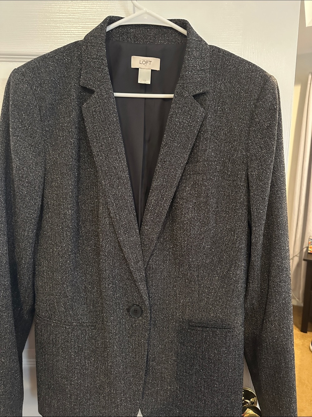 LOFT Gray Textured Single-Button Blazer